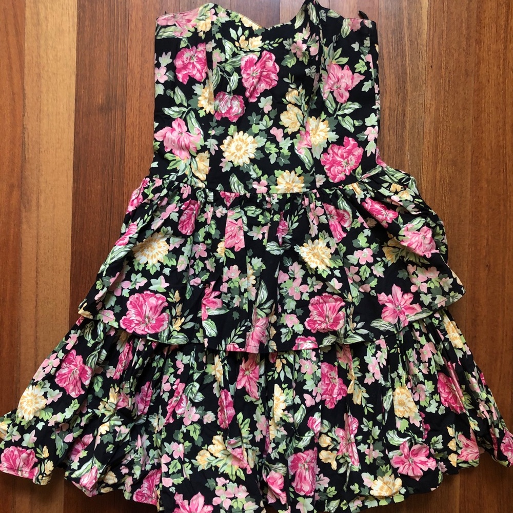 Vintage Strapless Floral Dress